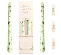 JYJLLM 25cm Elegant Taper Candles - 8 Hour Burn Non-Drip Dinner Candles, Unscented Floral Printed Candlesticks for Wedding/Party/Afternoon Tea, Eco-Friendly Cotton Wick Home Decor (Green)