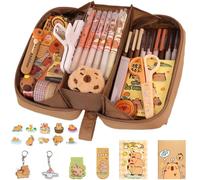 JYJLLM 27PCS Capybara Stationery Set, 180° Open Pencil Case with Notebooks Bookmarks Keychains Stickers for Adults Office Home Gift