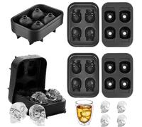JYJLLM 2PCS 3D Skull Shape Shapes Black BPA Free Silicone Ice Cube Mold Tray with Lid Makes 8 Vivid Skulls, ice Cube Moulds,ice Cube Tray,Perfect for Whiskey, Cocktail and Any Drink