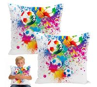 JYJLLM 2PCS 40x40cm Football Cushion Cover Set, Double Side Colorful Soccer Throw Pillow Case for Sofa Couch Living Room Bedroom Adult Fan Home Decor