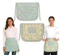 JYJLLM 2PCS Floral Half Apron Set 67x55cm, Green & Blue Flower Print Waist Apron for Women Kitchen Cooking Gardening BBQ with Pockets Adjustable Tie