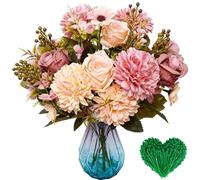 JYJLLM 3Bundles Artificial Rose Daisy Bouquet 6 Prongs Deep Pink with 10 Cable Ties, Faux Mixed Flower Stems for Wedding Party Table Centerpiece