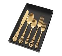 JYJLLM 5-Piece Gold Stainless Steel Cutlery Set - Mirror Polished Flatware Set with Knife, Fork & Spoon, Dishwasher Safe Silverware for Kitchen, Home Dining (Gold)
