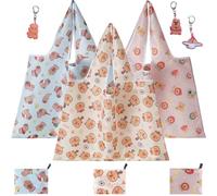 JYJLLM 6PCS Capybara Foldable Shopping Bags Set, 3 Reusable Tote Pink Blue Brown with 3 Capybara Keychains for Grocery Travel Beach Eco Friendly