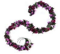 JYJLLM Artificial Flowers Garlands - 45 simulated roses Artificial Flower Vines for Decorations, Faux White Rose Floral Arch with Realistic Design for Home, Garden, Indoor/Outdoor (Purple pink)