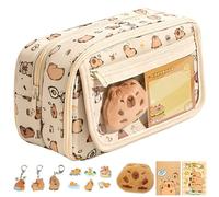 JYJLLM Capybara Pencil Case Set, 9-Layer 13 x 7.5 x 23 cm, Large Capacity with 1 Brooch, 2 Notebooks, 3 Keyrings & 20 Stickers, 2-in-1 Design for Office, Study & Everyday Awakening