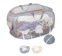 JYJLLM Durable Collapsible Laundry Baskets, Mesh Pop Up Laundry Hamper with Handy Pocket,Hamper with Reinforced Carry Handles for Laundry,Bathroom,Bedroom,College Dorm,Hotel,Travel (grey)