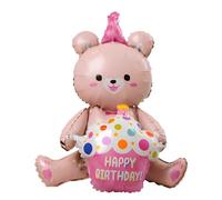 JYJLLM Little Bear birthday decoration balloon jumbo 69cm tall happy birthday balloons，party balloons，Self Standing Aluminum Foil Animal Balloons Decorations (Pink Cake Bear)