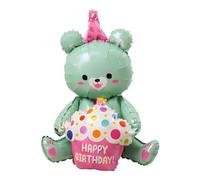 JYJLLM Little Bear birthday decoration balloon jumbo70cm tall happy birthday balloons，party balloons，Self Standing Aluminum Foil Animal Balloons Decorations (Green Cake Bear)