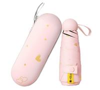 JYJLLM Mini and Compact Folding Umbrella - UV Protection, Windproof, Lightweight, Small Sun Umbrella - Equipped with Storage Bag (Pink)