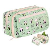 JYJLLM Panda Desk Organizer Pencil Case - Large Capacity Green Stationery Bag for Office, Work & Travel, Premium Fabric Pen Holder for Adults & Collectors (12.5x8.5x21.5cm)
