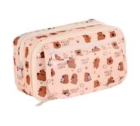 JYJLLM Personalised Pencil Case - Cute Khaki Cartoon Pencil Case with 3 Compartments, Unisex, Zipper Closure, Top Handle, 22x8.5x12.5cm