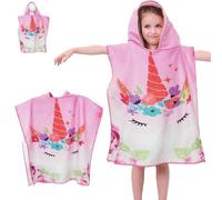 JYJLLM Quick Dry Microfiber Beach Cover Up for Swimming Surfing,Kids Hooded Poncho Towel 2 in 1 - Changing Robe - Swim Towel,Soft Hooded Towels for Children 3-12 Years UK Summer Essentials Pink Flower