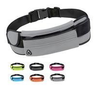 JYJLLM Slim Running Belt, Reflective Run Waist Belt for Workout Jogging with Headphone Port, Lightweight, Compact, and Large Capacity，Tight fit Without Shaking，Multiple Colors to (Grey)