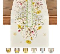 JYJLLM sunflower linen table runner,Seasonal Spring Kitchen Dining Table Decoration for Home Party Decor 33x180 cm,holidays, Buffet Parties & Wedding Use, Tropiques - Spring/Summer (Flower color)