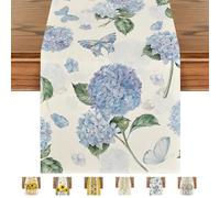 JYJLLM Sunflower Linen Table Runner,Seasonal Spring Kitchen Dining Table Decoration for Home Party Decor 33x180 cm,Holidays, Buffet Parties & Wedding Use, Tropiques - Spring/Summer (Blue Flower)