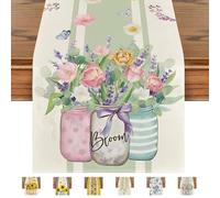 JYJLLM sunflower linen table runner,Seasonal Spring Kitchen Dining Table Decoration for Home Party Decor 33x180 cm,holidays, Buffet Parties & Wedding Use, Tropiques - Spring/Summer (Pink flower)