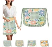 JYJLLM Women’s Soft, Breathable Half Kitchen Apron, Floral Print Cotton Apron with Adjustable Ties, Stylish Housewarming Gift for Baking,Cooking, Gardening (Pink flower)