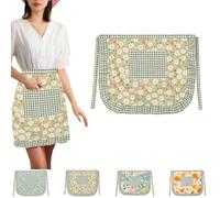 JYJLLM Women’s Soft, Breathable Half Kitchen Apron, Floral Print Cotton Apron with Adjustable Ties, Stylish Housewarming Gift for Baking,Cooking, Gardening (Green flowers)