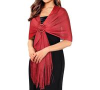 JYJLLM Womens Beach Cover Up Evening Stole Shawl for Dresses & Weddings, Sparkling Metallic Shawls for Parties, Bridesmaid, Prom, Resort (Elegant fashio) (red)