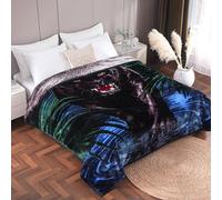 JYK Animal Print Queen Blanket, 75'' x 87'', Black Panther/Lion, Polyester, Single Layered, 5 LB
