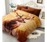 JYK Deer Print King Size Blanket, 83'' x 91'', Thick and Warm for Winter, Soft Fuzzy Plush Microfiber Blanket - Deer/Elephant