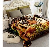 JYK Korean Faux Mink Fleece Blanket 83" X 91", 5.7 LB - 2 Ply Reversible Soft Warm Plush Flannel Blanket (Tiger, King)