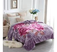JYK Korean Faux Mink Fleece Blanket 83" X 91", 5.7 LB - 2 Ply Reversible Soft Warm Plush Flannel Blanket (Peony/Peony, King)