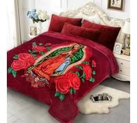 JYK Korean Mink Fleece Blanket King Size 83'' x 91'', 5.7 Pounds - 2 Ply Reversible Silky Soft Plush Warm, Thick, Heavy, Comfy Flannel Blanket for Autumn, Winter -Rose/Virgin Mary