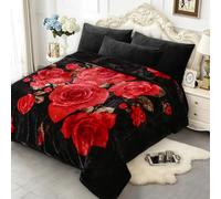 JYK Soft Blanket Korean Mink Blanket, 5 LB Fleece Blanket Queen 75'' x 87'' - 2 Ply Reversible 520GSM Super Soft Plush, Medium Thick, Warm Bed Blanket for Autumn Winter - Peony/Rose