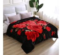 JYK Soft Korean Mink Blanket, 5 LB Fleece Queen 75'' x 87'' - 2 Ply Reversible 520GSM Super Soft Plush, Thick, Warm Bed Blanket for Autumn Winter - Peony/Rose
