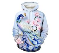 JYKJUEDZ Animal Peacock Pattern For Men Exquisite 3D Printed Sweatshirts Casual Pullover Long Sleeve Hooded Oversized Tracksuits White
