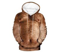 JYKJUEDZ Autumn Winter Men's Funny Casual Men's Sweatshirt Streetwear 3d Print Fake Muscle For Men Chest Hair Muscle Ugly Tops White