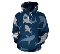 JYKJUEDZ Big Mouth Shark Hoodie Men's Simple Casual 3D Printed Long Sleeve Sweatshirt Colorful Animal Funny Cartoon Pattern Hoodie White