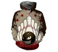 JYKJUEDZ Bowling Sports Hoodie Men's Clothing Long Sleeve Loose Comfortable Sweatshirt 3D Printed Funny Leisure Exercise Pullover White