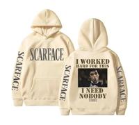 JYKJUEDZ I Worked Hard for This I Need Nobody Scarface Hoodie Men Casual Sweatshirt Vintage Hoody Pullover Men's Male Streetwear White