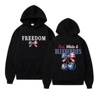 JYKJUEDZ Red White Blueberry Commemorating Freedom Charlie Kirk Hoodie Autumn/Winter Men's Women's Fashion Loose Cotton Hoodie