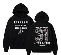 JYKJUEDZ Thank You Charlie Kirk for The True Patriot Freedom Pattern Hoodie Autumn/Winter Men's Women's Casual Gothic Cotton Hoodie White