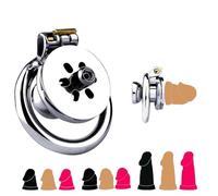 JYLYZZIN Flat CBT Penis Cage Chastity Cage Men with Silicone Realistic Dildo Set Metal Chastity Belt Man Ultra Small Chastity Cock Cage SM Penis Bondage Sex Toys for Men