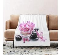 JYLYZZIN Fleece Blanket | Soft Cozy Flannel Throw Blanket | Perfect for Home, Bedroom, Sleepovers & Camping,Lotus and Massage Stone Magic Japanese Zen Garden Theme,100x130cm