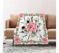 JYLYZZIN Fleece Blanket | Soft Cozy Flannel Throw Blanket | Perfect for Home, Bedroom, Sleepovers & Camping,floral shawl textile design. Silk scarf with roses flower and japanese crane bir,100x130cm