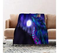JYLYZZIN Fleece Blanket | Soft Cozy Flannel Throw Blanket | Perfect for Home, Bedroom, Sleepovers & Camping,Colorful northern landscape with howling wolf spirit and aurora borealis.,100x130cm