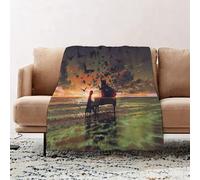 JYLYZZIN Fleece Blanket | Soft Cozy Flannel Throw Blanket | Perfect for Home, Bedroom, Sleepovers & Camping,digital art of the man playing piano among crowd of birds on the beach at sunset,100x130cm