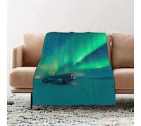JYLYZZIN Fleece Blanket | Soft Cozy Flannel Throw Blanket | Perfect for Home, Bedroom, Sleepovers & Camping,Northern Lights, Old Plane Wreck debajo de Aurora Boreal Misty Winter Day View,100x130cm