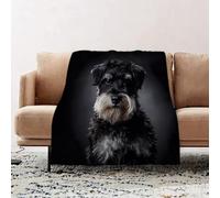 JYLYZZIN Fleece Blanket | Soft Cozy Flannel Throw Blanket | Perfect for Home, Bedroom, Sleepovers & Camping,Dog Schnauzer Portrait on Dark Grey Pet Adorable,130x150cm