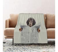 JYLYZZIN Fleece Blanket | Soft Cozy Flannel Throw Blanket | Perfect for Home, Bedroom, Sleepovers & Camping,dachshund sausage dog reading a newspaper magazine in bedroom in bed with retro,100x130cm