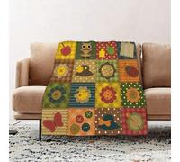 JYLYZZIN Fleece Blanket | Soft Cozy Flannel Throw Blanket | Perfect for Home, Bedroom, Sleepovers & Camping,Cute Nature Figure themed owl ladybug flower hat butterfly patchwor,100x130cm