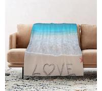 JYLYZZIN Fleece Blanket | Soft Cozy Flannel Throw Blanket | Perfect for Home, Bedroom, Sleepovers & Camping,love written on a tropical beach (2),100x130cm