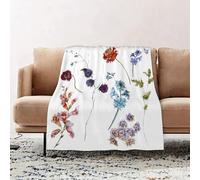 JYLYZZIN Fleece Blanket | Soft Cozy Flannel Throw Blanket | Perfect for Home, Bedroom, Sleepovers & Camping,colorful watercolor wildflowers and branches flowers botanical garden theme,130x150cm
