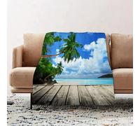 JYLYZZIN Fleece Blanket | Soft Cozy Flannel Throw Blanket | Perfect for Home, Bedroom, Sleepovers & Camping,Landscape, tropical island beach from the ocean pontoon with palm trees Exotic,100x130cm